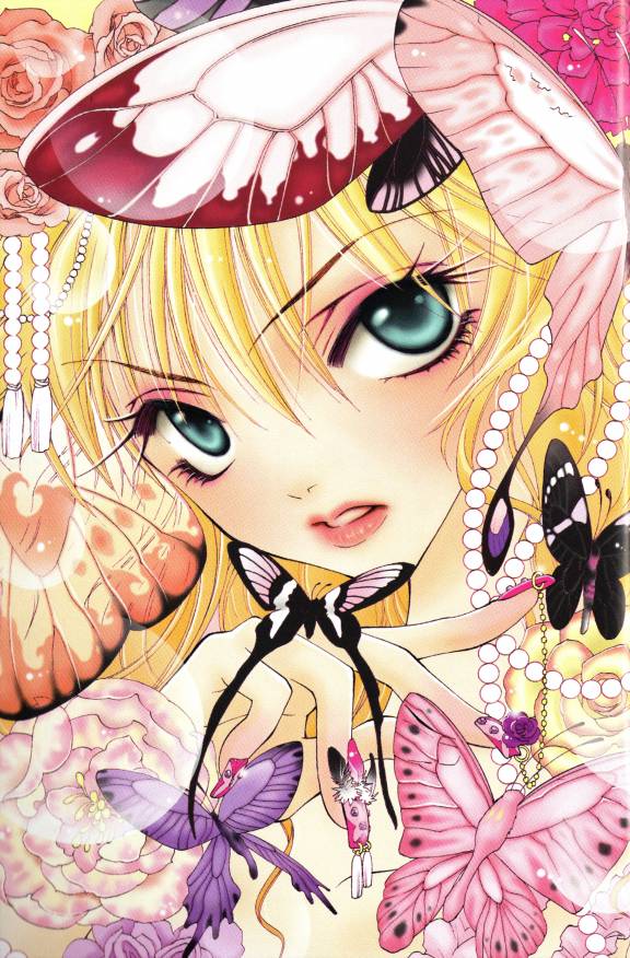 princess ai, aqua eyes, blonde hair, bug, butterfly, insect, lips, solo