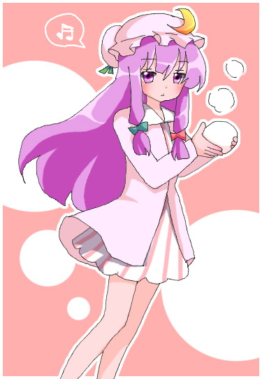 patchouli knowledge, touhou, artist request, bad id, bad pixiv id, 1girl, bow, braid, crescent, crescent hat ornament, female focus, hat, hat ornament, long hair, pink bow, purple eyes, purple hair, solo