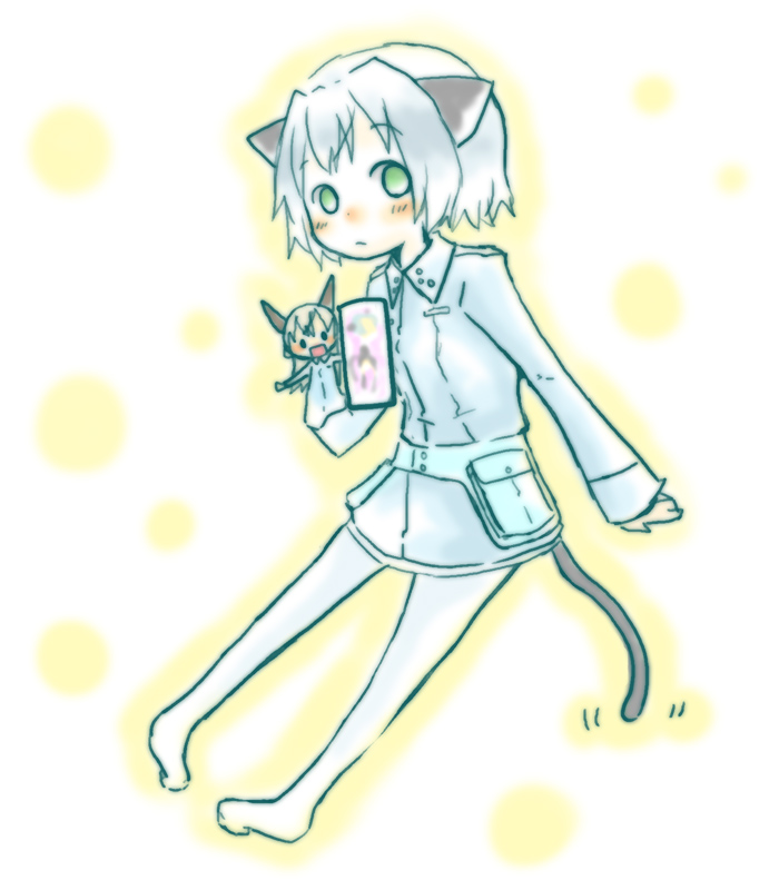 muro, eila ilmatar juutilainen, sanya v. litvyak, strike witches, world witches series, silver hair, 00s, 1girl, animal ears, blush, chibi, female focus, green eyes, military, military uniform, pantyhose, short hair, solo, tail, white pantyhose