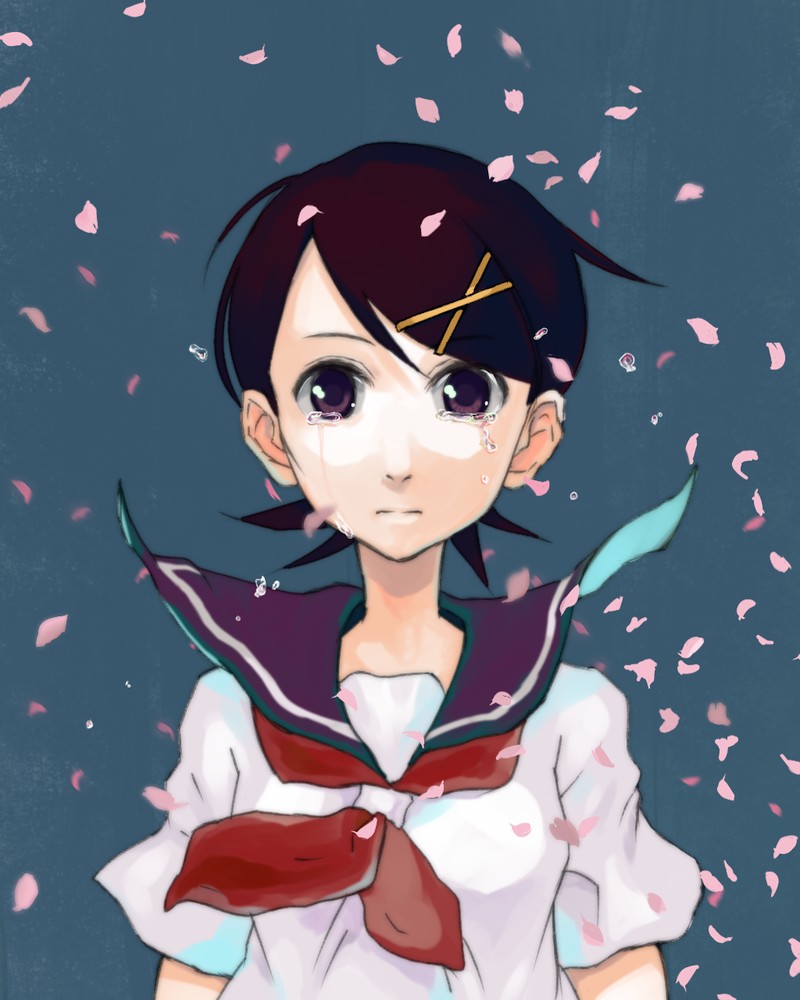 ukon, fuura kafuka, sayonara zetsubou sensei, bad id, bad pixiv id, 00s, cherry blossoms, petals, school uniform, solo, tears