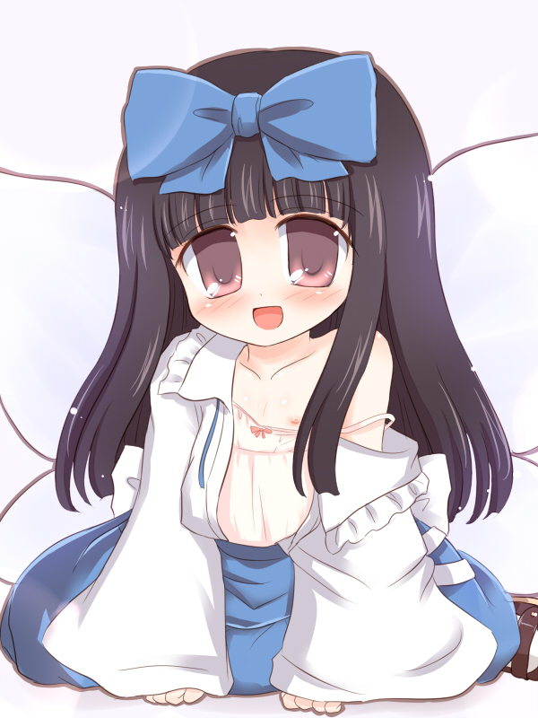 ry (yagoyago), star sapphire, eastern and little nature deity, touhou, touhou sangetsusei, 1girl, blush, female focus, flat chest, loli, long hair, nipples, ribbon, solo, wings