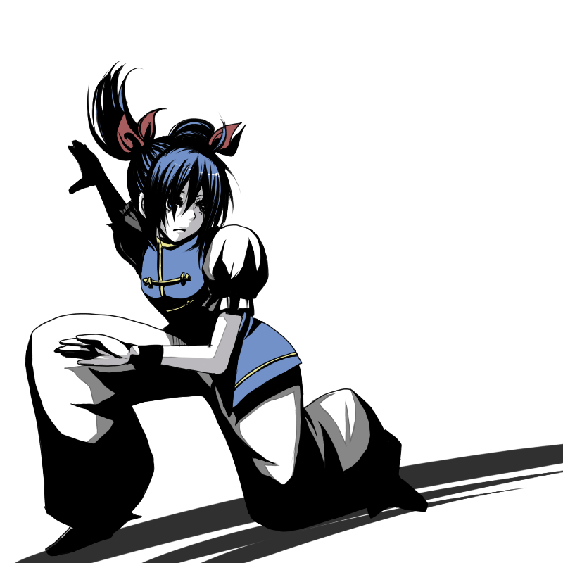 futaba hotaru, fatal fury, garou: mark of the wolves, snk, baggy pants, blue eyes, blue hair, hair ribbon, pants, ribbon, solo, twintails, wristband