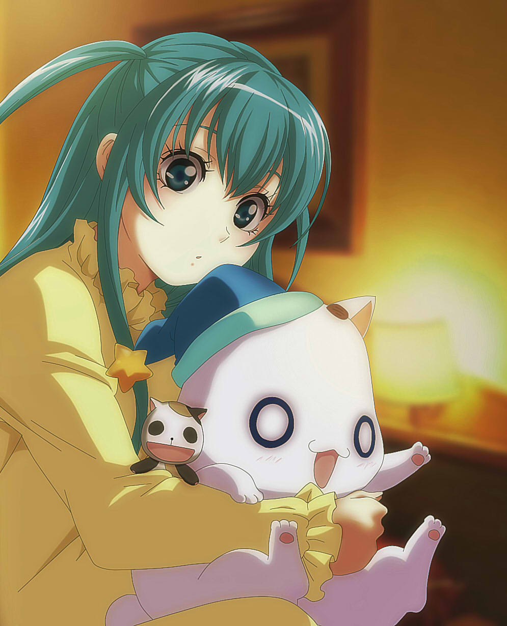 kachiko (919), kachiko (pixiv), alice carroll, aria pokoteng, president maa, aria (manga), highres, 00s, 1girl, eyelashes, female focus, green eyes, green hair, hat, indoors, nightcap, picture frame, sitting, solo, twintails, two side up