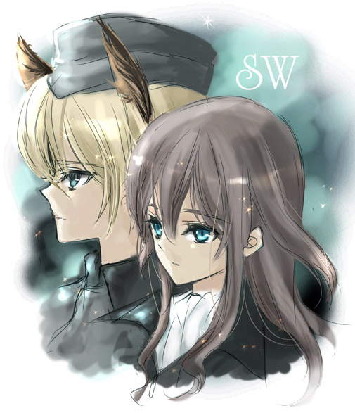 elizabeth f. beurling, hanna rudel, strike witches, strike witches: suomus misfits squadron, world witches series, 00s, 2girls, animal ears, garrison cap, hat, multiple girls