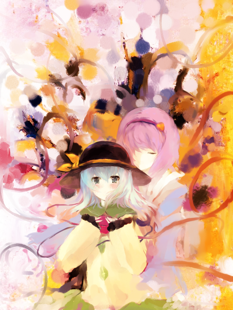 komeiji koishi, komeiji satori, touhou, 2girls, female focus, heart, multiple girls, pink hair, siblings, sisters, tears