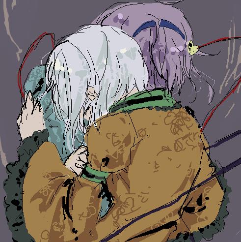 komeiji koishi, komeiji satori, touhou, lowres, 2girls, female focus, heart, multiple girls, pink hair, siblings, sisters, tears