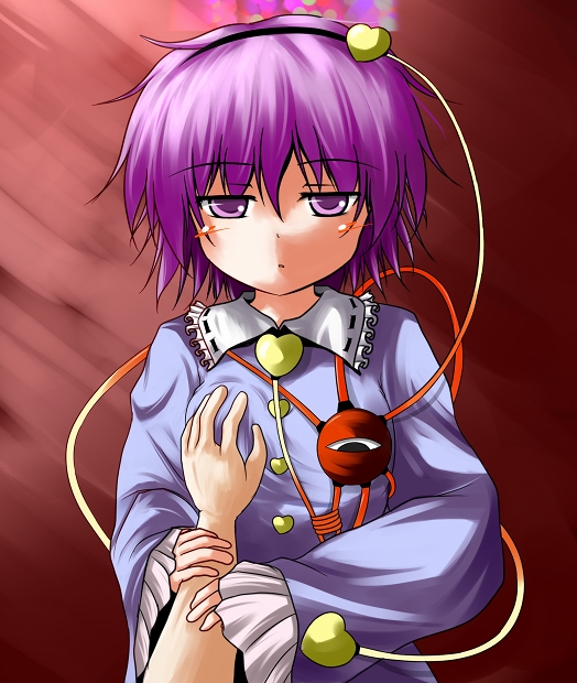 tsuzuri (tuzuri), komeiji satori, touhou, bad id, bad pixiv id, 1girl, breasts, female focus, grabbing another's breast, groping, guided breast grab, guiding hand, heart, pink eyes, pink hair, small breasts, solo focus