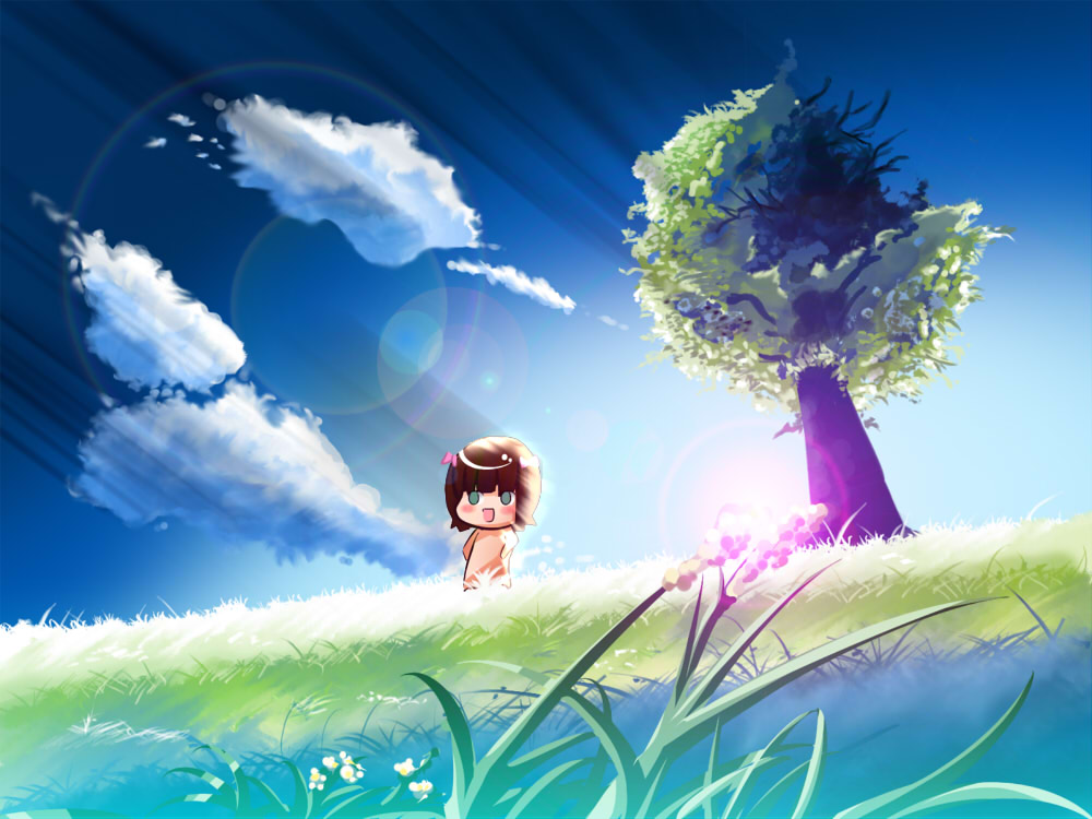 marble (pixiv), marble (pixiv34840), amami haruka, nonowa, idolmaster, idolmaster (classic), idolmaster 1, bad id, bad pixiv id, 00s, 1girl, cloud, female focus, grass, nature, outdoors, scenery, sky, solo, tree