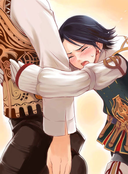 balflear, larsa ferrinas solidor, final fantasy, final fantasy xii, 00s, 2boys, gloves, hug, male focus, multiple boys, pteruges, sad, tears, vest, yaoi