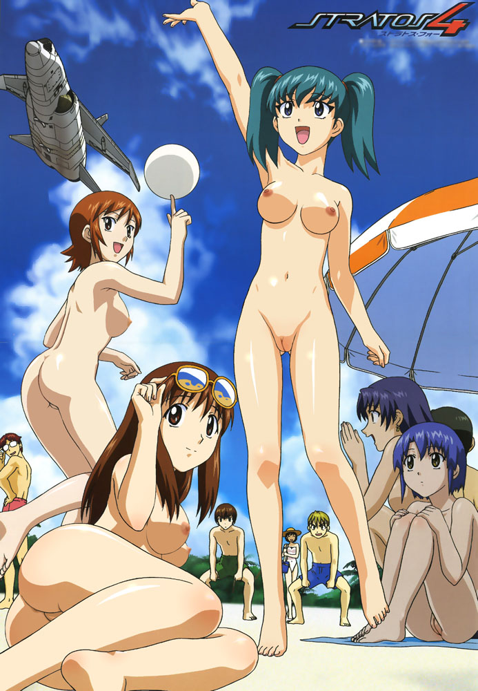 doi shizuha, fujitani kei, honjo mikaze, ikeda sora, kikuhara karin, kisaragi sayaka, mikuriya ran, miyasawa tsubasa, nakamura ayamo, tsr-2, stratos 4, jet, nude filter, third-party edit, 00s, 4boys, 6+girls, aircraft, airplane, ass, attack aircraft, barefoot, beach umbrella, bikini, clothed male nude female, cloud, completely nude, day, multiple boys, multiple girls, navel, nude, penetrator (aircraft), prototype design, reconnaissance aircraft, side-tie bikini bottom, sky, sunglasses, swimsuit, twintails, umbrella, uncensored