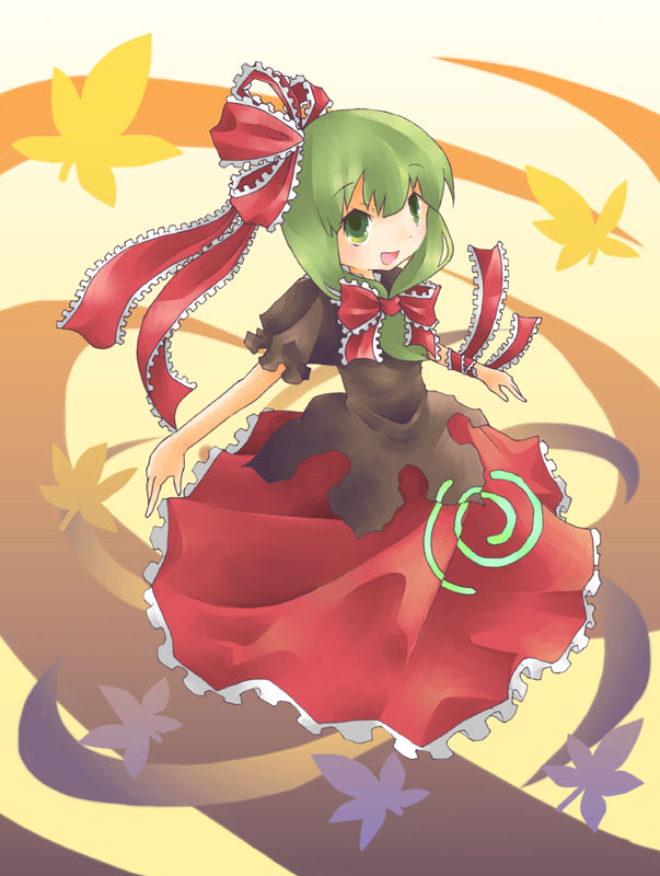 ara ta, harada (sansei rain), kagiyama hina, touhou, bad id, bad pixiv id, 1girl, female focus, front ponytail, green eyes, green hair, hair ribbon, matching hair/eyes, ribbon, solo