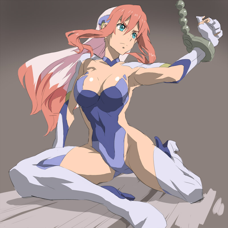 baariya, birdy cephon altera, tetsuwan birdy, tetsuwan birdy decode, non-web source, 00s, 1girl, armpits, bdsm, bondage, boots, bound, breasts, colored bangs, female focus, legs, leotard, multicolored hair, muscular, solo, thigh boots, thighhighs, two-tone hair