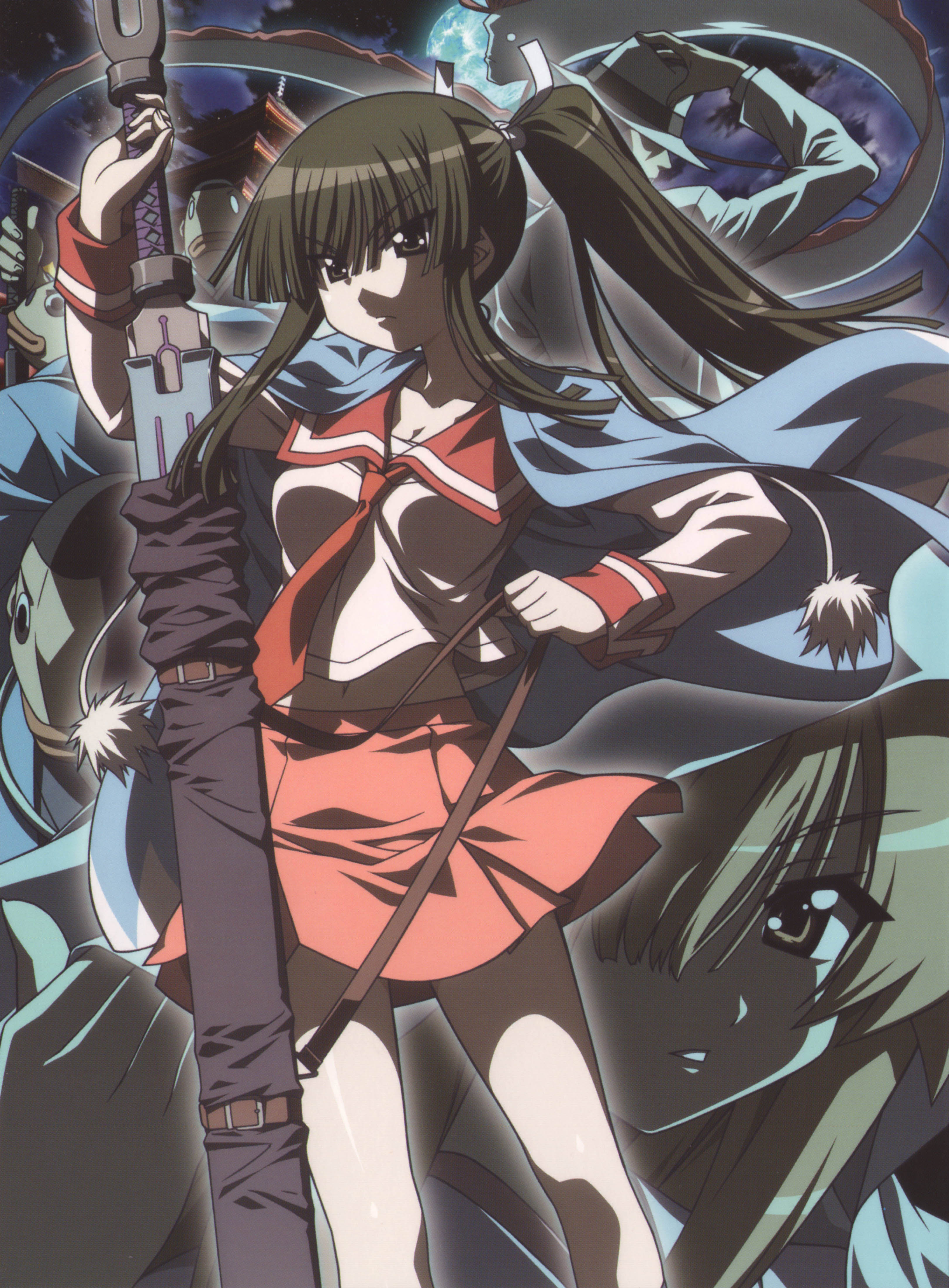 seto sun, shiranui akeno, seto no hanayome, absurdres, highres, 00s, school uniform, sword, weapon