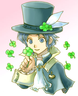 fuju, frederic chopin (trusty bell), trusty bell, lowres, 1boy, clover, four-leaf clover, hat, male focus, solo