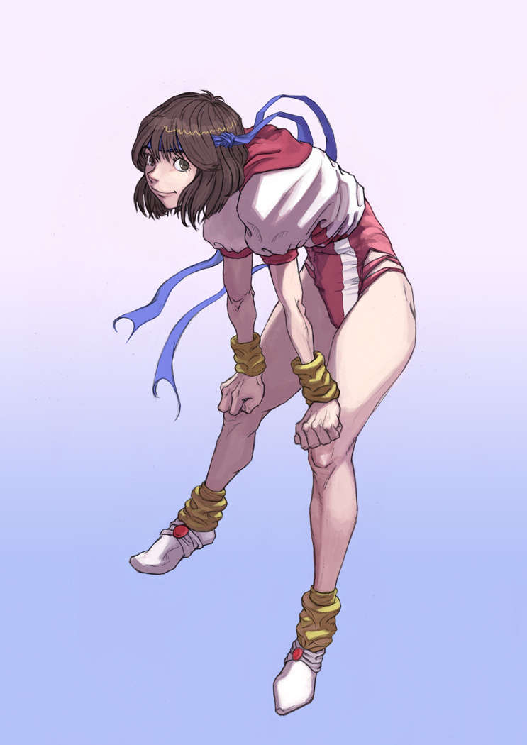 futoshi, takaya noriko, top wo nerae!, top wo nerae! (series), bad id, bad pixiv id, brown hair, headband, muscular, solo, thighs