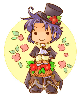 fuju, frederic chopin (trusty bell), trusty bell, lowres, 1boy, chibi, flower, full body, hat, male focus, plant, solo