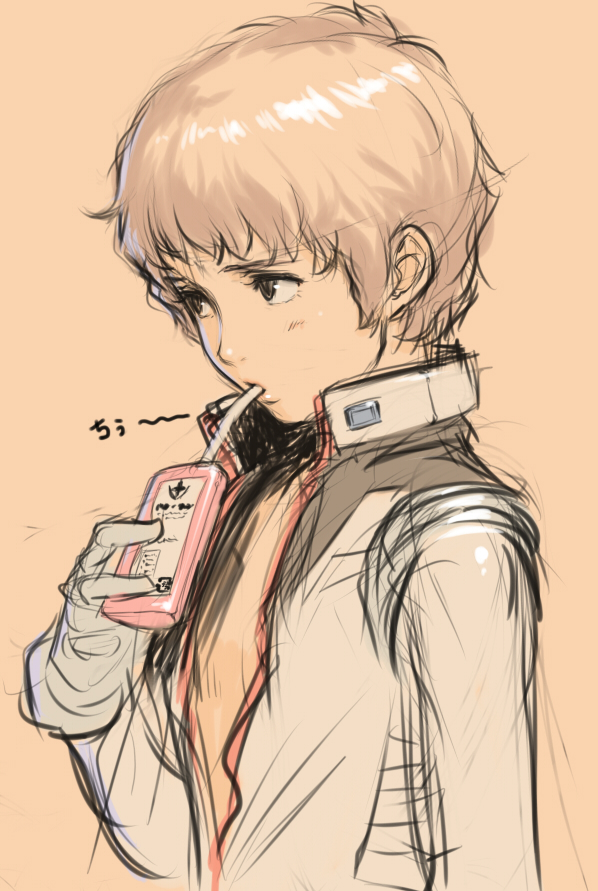 sano toshihide, amuro ray, gundam, mobile suit gundam, pilot suit, bad id, bad pixiv id, 1boy, androgynous, drinking straw, male focus, sketch, solo