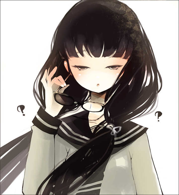 shirako mugi, original, tagme, adjusting eyewear, glasses, school uniform, serafuku, solo