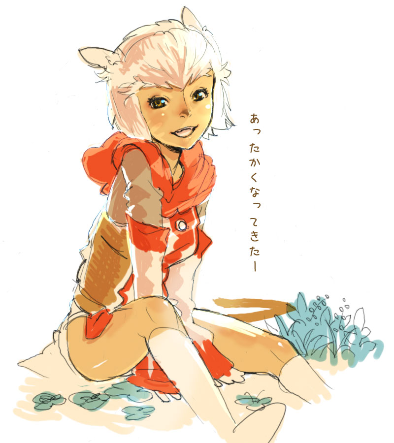 mithra (ff11), white mage (final fantasy), final fantasy, final fantasy xi, 00s, 1girl, animal ears, cat girl, female focus, sketch, solo, white hair