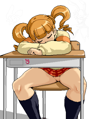 isu, yumeno uta, onegai my melody, sanrio, lowres, 00s, 1girl, bottomless, brown hair, drill hair, female focus, no panties, oekaki, plaid clothes, plaid skirt, sitting, skirt, sleeping, solo, spread legs, when you see it