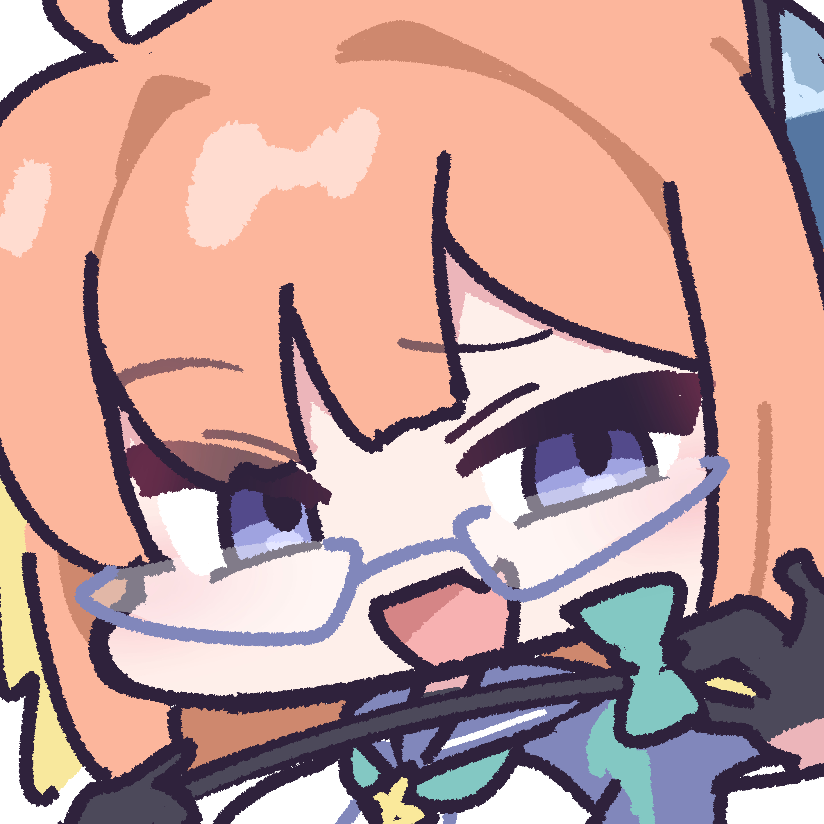 panatisia, shimiko (blue archive), blue archive, absurdres, highres, 1girl, ahoge, close-up, fang, glasses, gloves, hair ornament, halo, holding, holding wand, looking at viewer, official alternate costume, orange hair, sailor collar, skin fang, smile, solo, wand