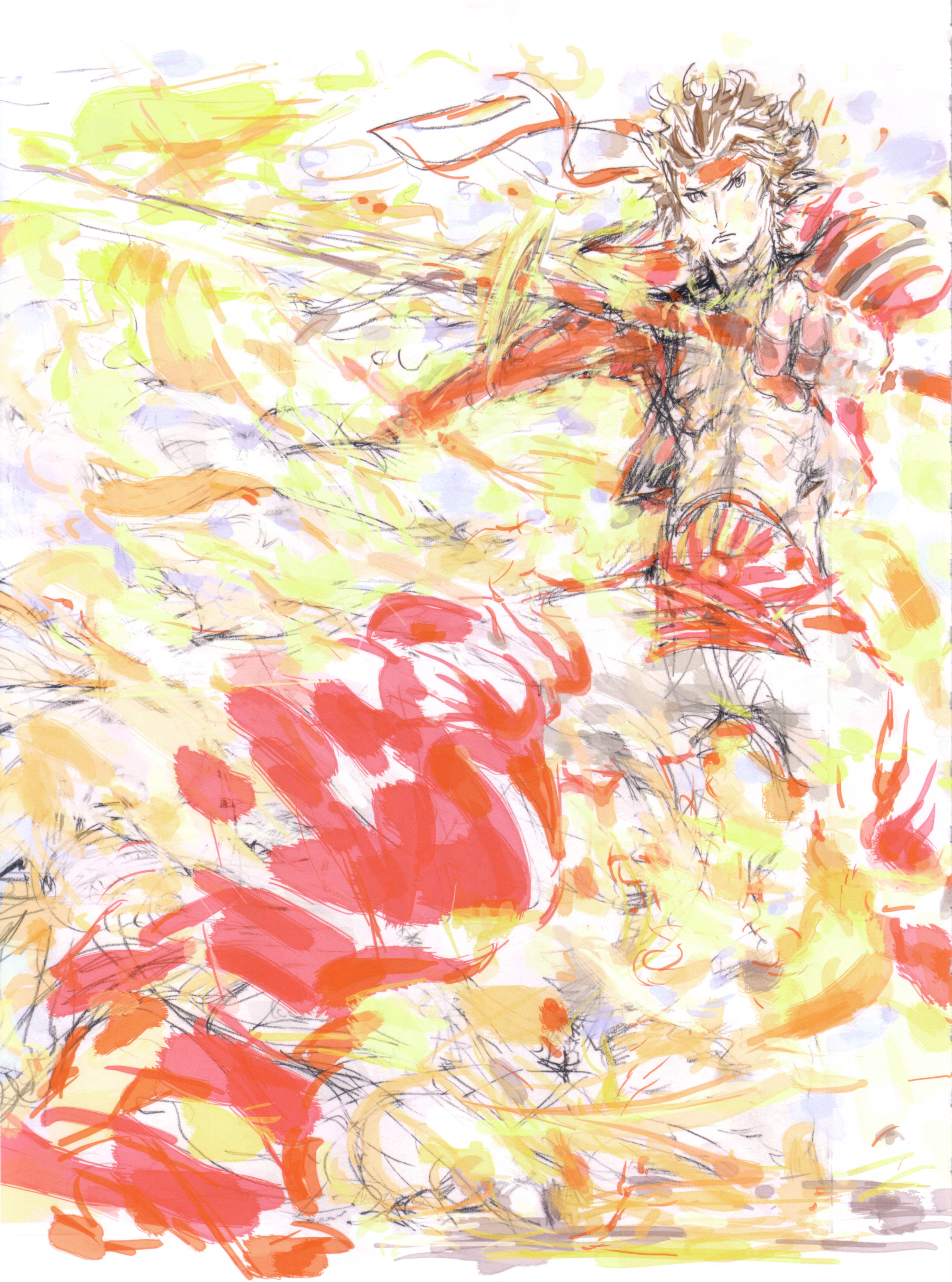 tsuchibayashi makoto, sanada yukimura (sengoku basara), sengoku basara, absurdres, highres, 00s, 1boy, headband, male focus, polearm, solo, weapon