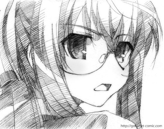 gofu, kannagi itsuki, shimoyama mutsumi, sora wo kakeru shoujo, traditional media, 00s, glasses, greyscale, monochrome, sketch, solo