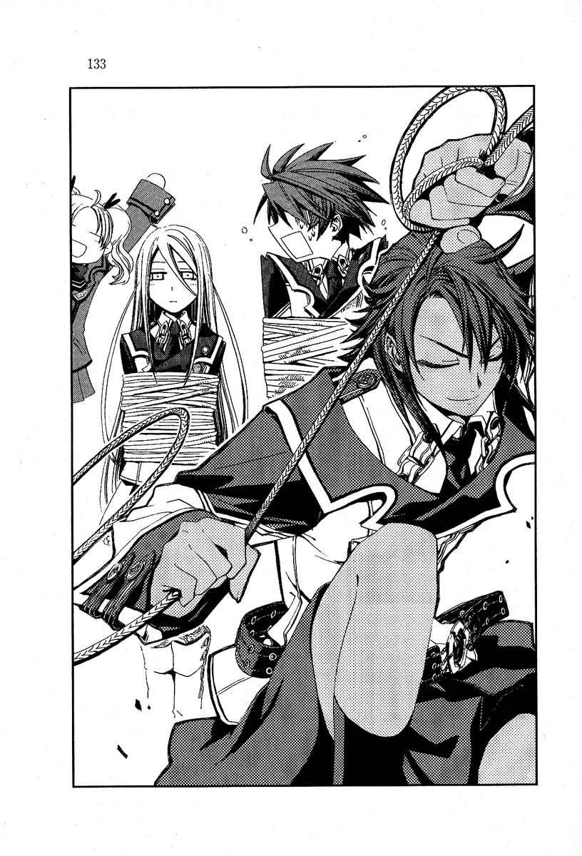 miyuu, felli loss, layfon alseif, mifi lotten, naruki gerni, koukaku no regios, highres, 1boy, 3girls, bound, greyscale, monochrome, multiple girls, rope, tied up (nonsexual)