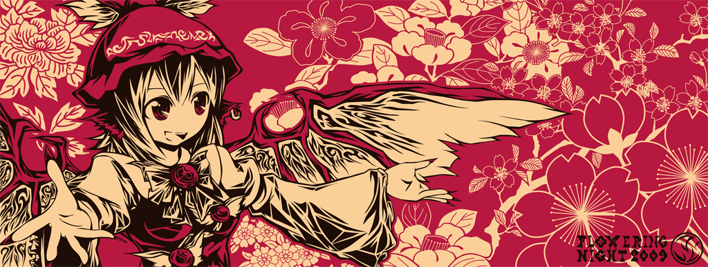 tamajam, mystia lorelei, touhou, 1girl, animal ears, female focus, hat, monochrome, red theme, solo, wings