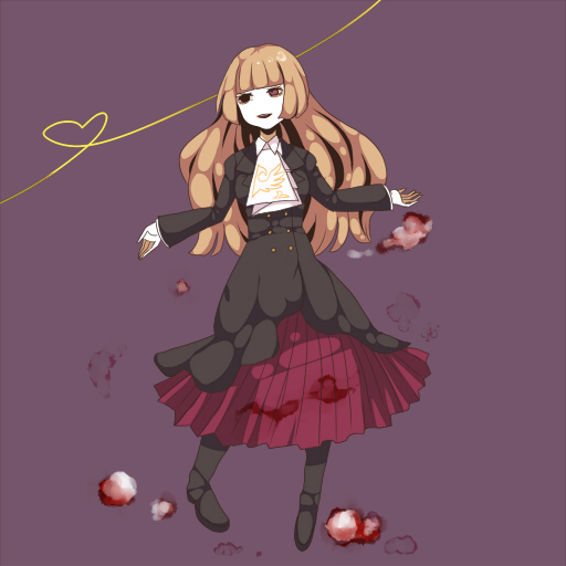 melting scarlet, ushiromiya rosa, umineko no naku koro ni, bad id, bad pixiv id, 00s, 1girl, blonde hair, blood, dress, female focus, heart, hime cut, long hair, solo