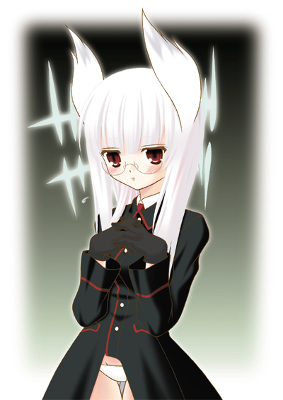 heidimarie w. schnaufer, strike witches, world witches series, 00s, 1girl, animal ears, blush, female focus, glasses, head wings, hirschgeweih antennas, red eyes, solo, white hair, wings