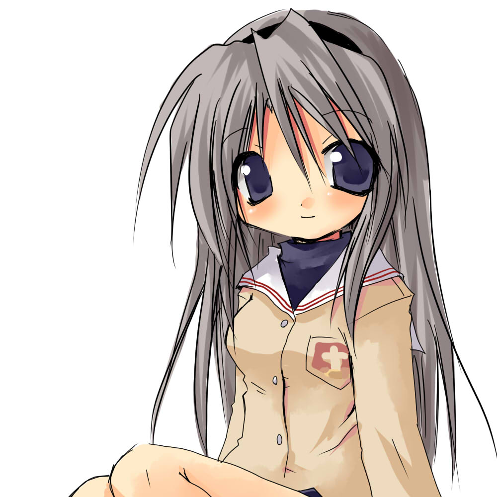 ayabisu, sakagami tomoyo, clannad, silver hair, 00s, blue eyes, hairband, long hair, school uniform, solo