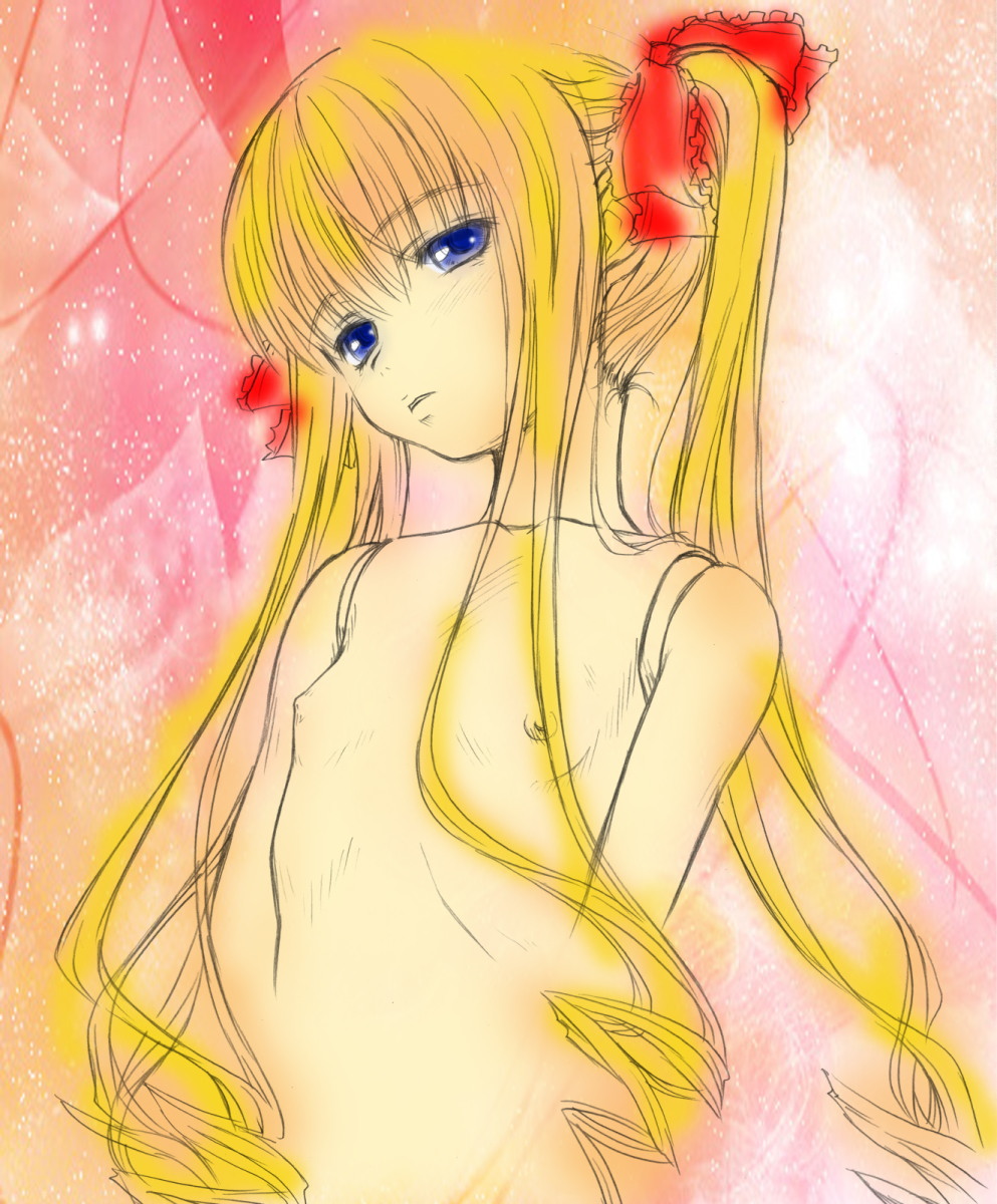 shinku, rozen maiden, highres, 00s, blonde hair, blue eyes, doll joints, joints, nude