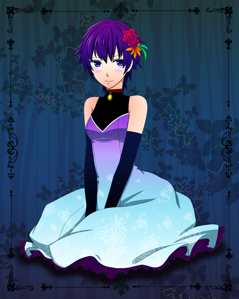 nekosuke, yuuki tsumugi (matatabi), shirogane naoto, atlus, persona, persona 4, bad id, bad pixiv id, elbow gloves, flower, frills, gloves, hair flower, hair ornament, short hair, solo