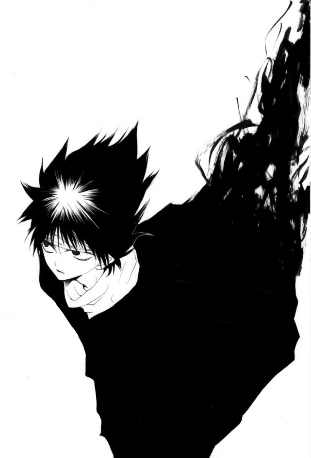 hakuseki, hiei, yuu yuu hakusho, 1boy, black hair, greyscale, male focus, monochrome, short hair, solo, spiked hair