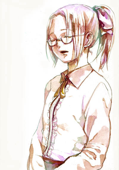 hikari (haibane renmei), haibane renmei, tagme, 00s, closed eyes, glasses, open mouth, solo