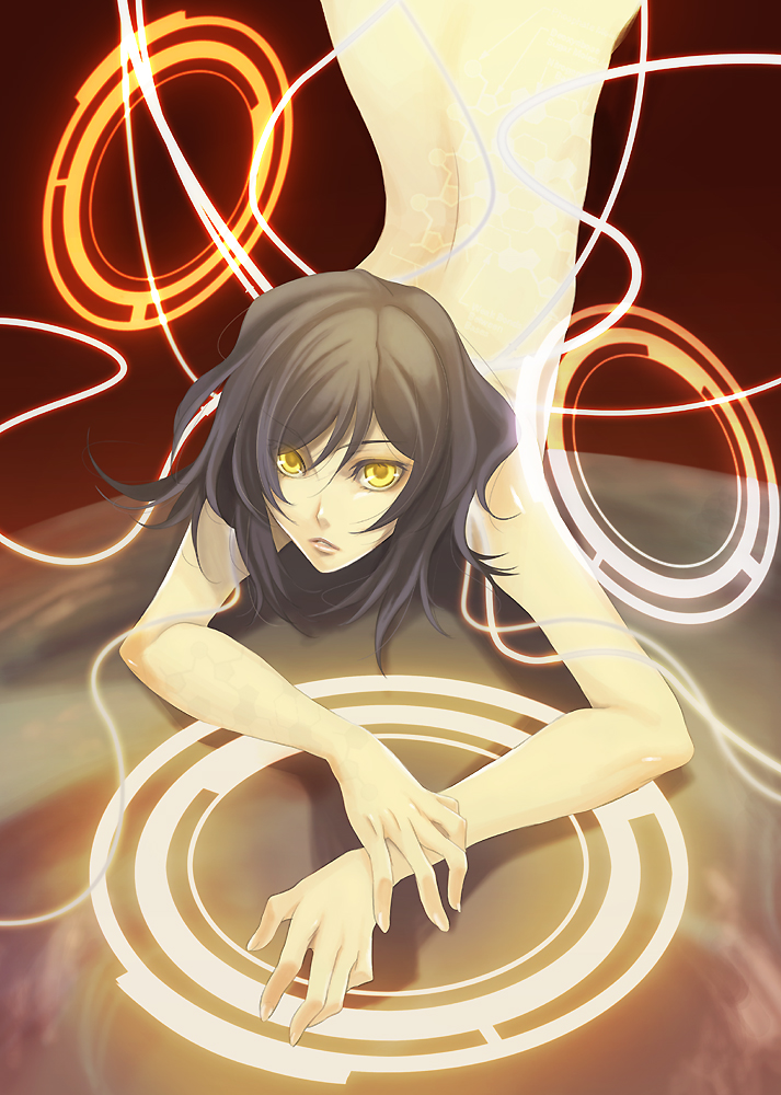 adu, hirose azumi, tieria erde, gundam, gundam 00, bad id, bad pixiv id, 00s, 1boy, androgynous, male focus, nude, purple hair, short hair, solo, trap, yellow eyes