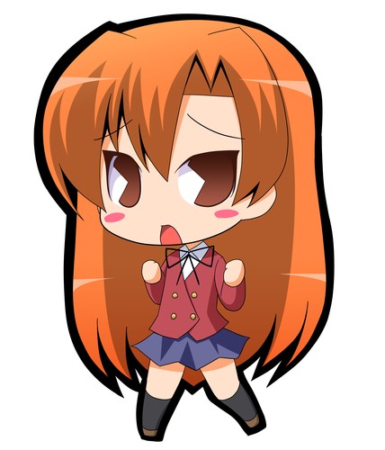 suntail, kihara maya, toradora!, lowres, 00s, blush, brown eyes, chibi, long hair, orange hair, pac-man eyes, school uniform, skirt