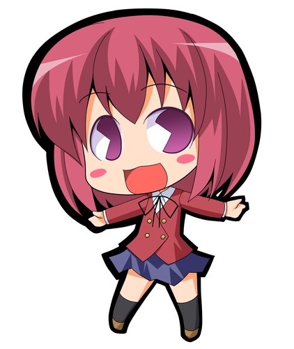 suntail, kushieda minori, toradora!, lowres, 00s, :3, blush, chibi, pac-man eyes, purple eyes, red hair, school uniform, short hair, skirt, smile