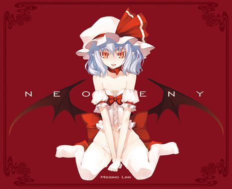 shingo (missing link), remilia scarlet, touhou, lowres, 1girl, bat wings, blue hair, bow, choker, corset, female focus, hat, loli, lowleg, lowleg panties, midriff, orange eyes, panties, short hair, sitting, smile, solo, thighhighs, underwear, white panties, white thighhighs, wings