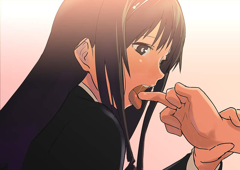 watarai, watarai keiji, morishima haruka, amagami, 1girl, finger in another's mouth, licking, licking finger, middle finger, open mouth, solo focus, tongue, tongue out