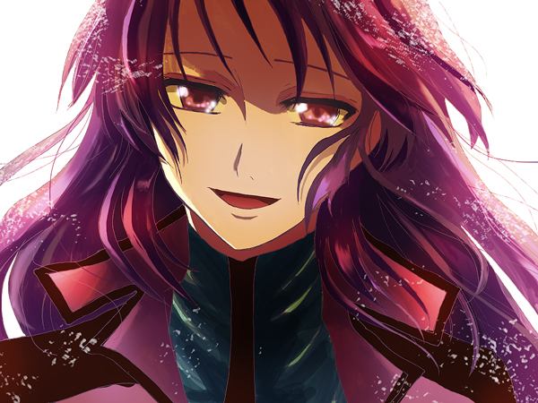 meiko ak, mmg, anew returner, gundam, gundam 00, bad id, bad pixiv id, 00s, 1girl, female focus, innovators (gundam 00), long hair, purple hair, red eyes, smile, solo