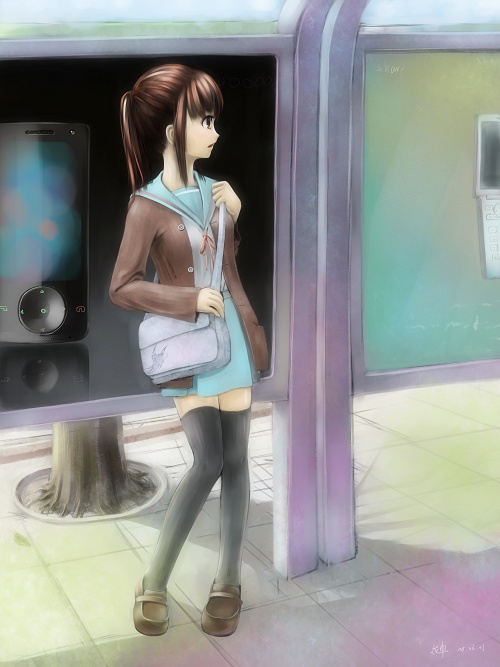 zha huache, kyonko, suzumiya haruhi no yuuutsu, bad id, bad pixiv id, 00s, 1girl, bag, black thighhighs, female focus, genderswap, genderswap (mtf), ponytail, satchel, school uniform, serafuku, solo, thighhighs, zettai ryouiki
