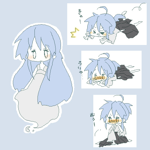 mashima, izumi kanata, izumi konata, lucky star, lowres, 00s, 2girls, age difference, ahoge, blue hair, mole, mole under eye, mother and daughter, multiple girls, ponytail