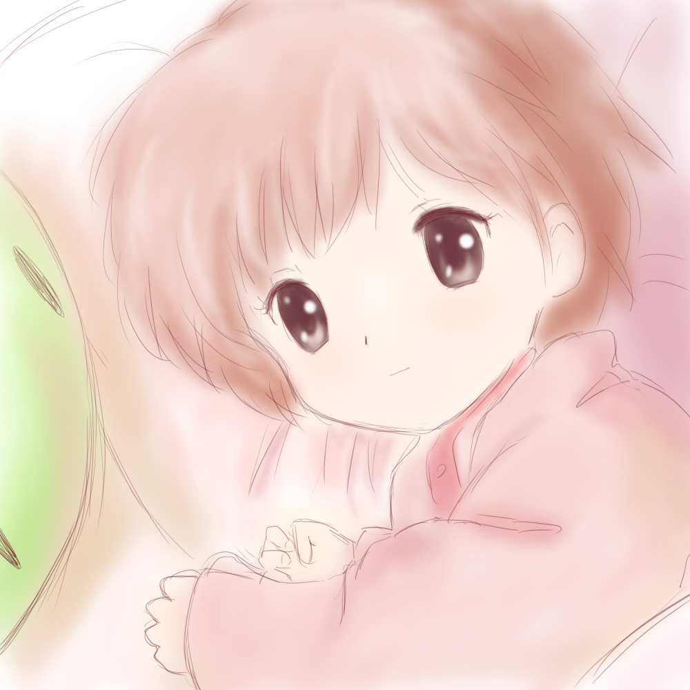 ami (amiami), okazaki ushio, clannad, dango daikazoku, 00s, brown eyes, brown hair, dango, food, pajamas, short hair, solo, wagashi
