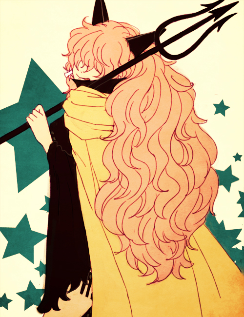 ito ko, itoko, sadi-chan, one piece, bad id, bad pixiv id, 1girl, blonde hair, cloak, curly hair, female focus, impel down, long hair, looking back, polearm, solo, spear, star (symbol), tongue, trident, weapon