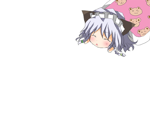 matsushita yuu, inu sakuya (nejikirio), izayoi sakuya, touhou, silver hair, bad id, bad pixiv id, 1girl, animal ears, blush, cat ears, cat girl, chibi, dog ears, female focus, hairband, kemonomimi mode, short hair, sleeping, solo, white background