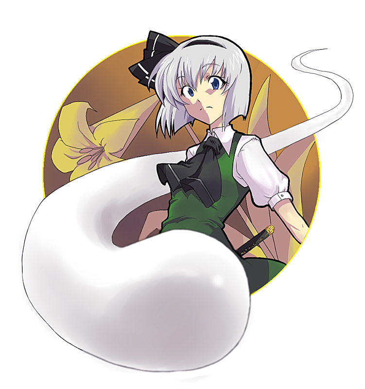 ooike teru, konpaku youmu, konpaku youmu (ghost), touhou, silver hair, 1girl, blue eyes, female focus, hairband, hitodama, ribbon, short hair, solo