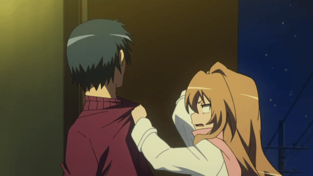 aisaka taiga, takasu ryuuji, toradora!, animated, animated gif, anime screenshot, non-web source, 00s, scarf, slapping
