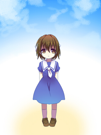az (shotatteiiyone), okazaki ushio, clannad, bad id, bad pixiv id, lowres, 00s, brown eyes, brown hair, school uniform, short hair, solo